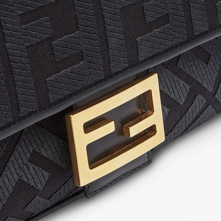 Affordable In Laser Cut Black FF Bag with Fendi Baguette Strap Canvas Medium Motif 0805